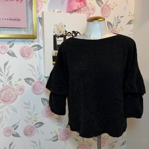 Madewell Boat Neck Tiered Bell Sleeve Black Wool Blend Sweater Womens